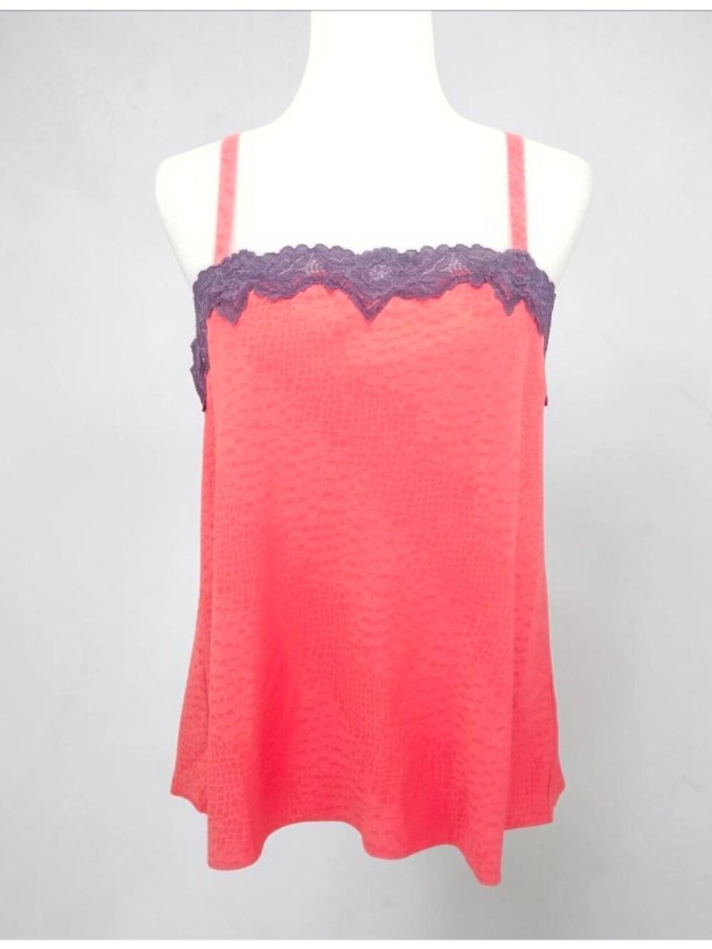 Satin Rose Top With Purple Lace Trim & Adjustable Straps - Womens Sleepwear Or L